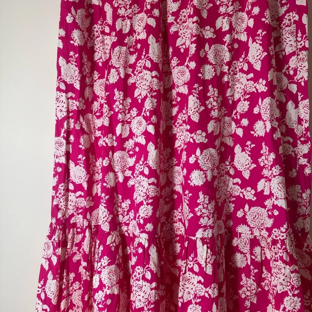 Anupa tiered 100% cotton pull on floral pink white midi skirt size XL NWT - Picture 12 of 14